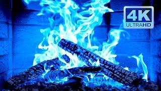  BLUE FIRE 4K. Magic Fireplace with Crackling Fire Sounds