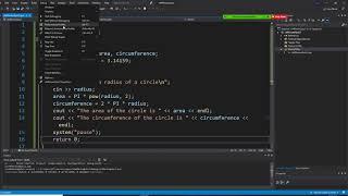 C++ programming, a program calculates the area and circumference of a circle