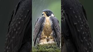 Falcon Bird Mother Shields Her Chicks from the Pouring Rain #mother #birds #falcon #rain #ai #shorts