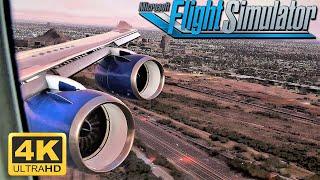 Microsoft Flight Simulator 2020 4K GRAPHICS STUNNING 747-8 WING VIEW LANDING IN PHOENIX |