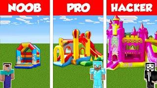 Minecraft BOUNCY CASTLE HOUSE BASE BUILD CHALLENGE - NOOB vs PRO vs HACKER - Animation