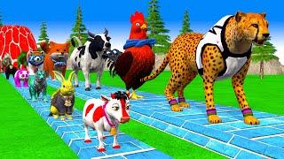 Paint & Animals Cow,Duck,Chicken,Panther,Dinosaur Fountain Crossing Transformation Animal Cartoon