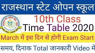 RSOS  10th Time Table 2020// Rajasthan State Open School 10th Time Table 2020