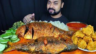 TWO SPICY WHOLE HILSA FISH CURRY, SPINACH, PAKORA, GRAVY, CHILI ASMR MUKBANG EATING SHOW | BIG BITES