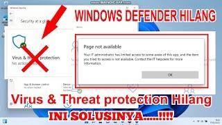 Virus & Threat protection Hilang | Windows Defender Hilang Windows 11