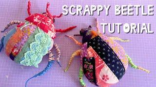 Scrappy beetle tutorial! + fabric scrap project, beginner friendly sewing + fabric bug wall hanging