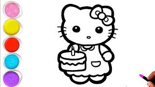 How to Draw a Hello Kitty with Cake | Kids Art