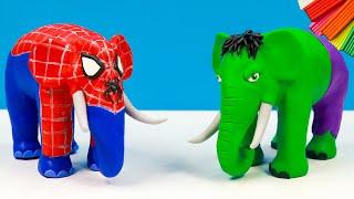 DIY Elephant mod Superheroes Hulk and Spider man with clay  Polymer Clay Tutorial