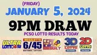 Lotto Result Today 9pm draw January 5, 2024 6/58 6/45 4D Swertres Ez2 PCSO#lotto