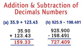 addition and Subtraction of Decimal numbers