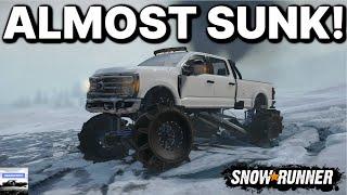 SnowRunner: Console Ford F550 Almost Sinks in FROZEN LAKE! (Ice Road Exploration)