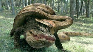 Что будет если гигантская змея нападет на крокодила!