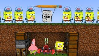 Minecraft Speedrunners VS 2 Hunters: DoodleBob & 10 SpongeBob Robots