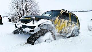 ЧТО ТВОРИТ ЭТА Турбо НИВА на ГУСЕНИЦАХ в СНЕГУ против СНЕГОХОДА, Suzuki Jimny, УАЗ, JEEP, ОФФРОАД.