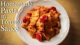 Homemade Pasta In Tomato Sauce - EGGLESS/ NO MACHINE/ 2 INGREDIENTS ONLY