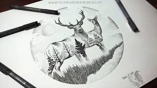 Buck and doe - Dotwork ink design