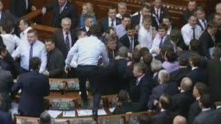 Ukrainian politicians fight in parliament