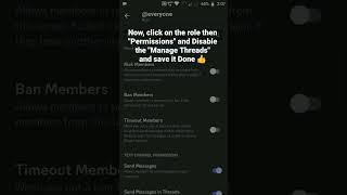 How to Disable Manage Threads permission in a role in Discord Mobile #roduz #discord #permissions