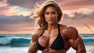 Female Muscle Growth at the Beach  | AI muscle growth animation | AI Muscle Girl, Muscle Woman FMG