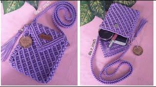 Macrame Mobile Pouch / Cara membuat Tas HP Tali Kur untuk pemula / Makrame / Makrome