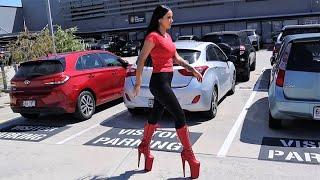 Rose Tries Out Huge Pleaser BEYOND-2020 Red 10 Inch High Heel Knee High Boots With Walking Test