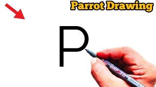 How to draw parrot from letter P | Easy Parrot Drawing | Letter Drawing