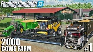 Setting up the Farm and Wheat Harvest | 2000 Cows Farm | Episode #1 | Farming Simulator 22