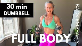 30min DUMBBELL HIIT WORKOUT full body + back focus (build muscle, burn fat)
