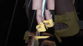 Yellow Patent Peep Toe Bow Platform Heel Mules