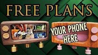 Retro wooden phone TV stand. Fits ANY device.