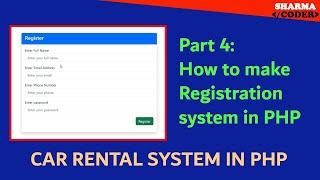 Part 4 How to make registration system and display flash messge using session in PHP Car Rental PHP