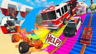 Big & Small Police Cars with Fire Truck Rescue Cars - Police Chase Cars - BeamNG.Drive