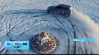 Cars Dancing On Ice: Car drift racers display stunts on ice