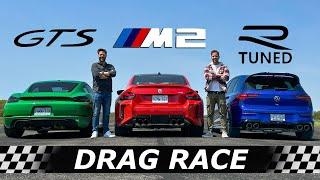 2023 BMW M2 vs Porsche Cayman GTS 4.0 vs Tuned Golf R // DRAG RACE + LAP TIME