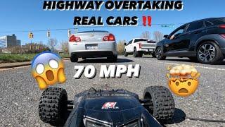 INSANE RC CAR RIPPING ON HIGHWAY (70MPH PASSING REAL CARS)