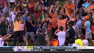 AFL player takes a screamer in the crowd