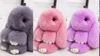 FLUFFY BUNNIES FUZZY FUR BALL POM POM KEYCHAIN  BUNNY KEYCHAIN CUTE KEYCHAINS