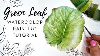Green Leaf Watercolor painting Tutorial  Bergenia Leaf  How to paint Realistic with Watercolors