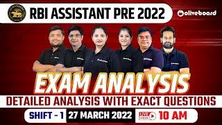 RBI Assistant Exam Analysis 2022 | Shift - 1 (27 March) | Detailed Analysis With Exact Question