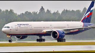 Super-heavy Boeing 777 of AEROFLOT landed spectacularly swimming in the rain.