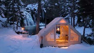 SNOW CAMP AT FROZEN WATERFALL