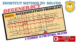 DEGENERACY PROBLEM|SIMPLEX METHOD|MAXIMIZATION PROBLEM|LPP|