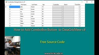 How to Add ComboBox  Button Checkbox to DataGridView c# | Combobox Datagridview C#