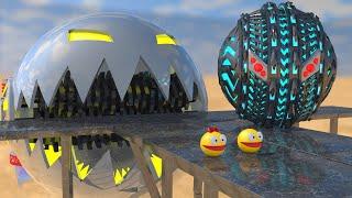 Pacman vs Shredder Robot & Rolling Robot Monsters