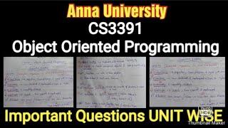 Reg-21 | CS3391 - OOP | Important Questions | easy pass |Object Oriented Programming|anna university