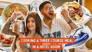 COOKING A THREE COURSE MEAL IN A HOTEL ROOM   WITH @AshiKhanna FOOD CHALLENGE MONTH ep 4