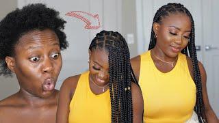 Wow! Easiest DIY Knotless Box Braids on short 4c hair (No Tension) | Beginner Friendly Tutorial