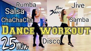 25 MIN BEGINNER DANCE WORKOUT View From Back | Salsa, Cha Cha, Rumba, Samba, Jive, Disco Funk