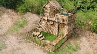 Building Most Beautiful House Villa In the Deep Forest​​ ( Bamboo 100%)