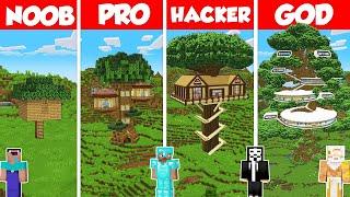 Tree Base Build Battle Challenge - Noob vs Pro vs Hacker vs God - Minecraft Animation